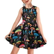 FOR U DESIGNS Colorful Mushroom Tank Dress Girls Size 3-4 Years Trendy Knee Length Sundresses, Kids Comfy Crewneck Twirl Dresses Softness A Line Pleat Dress